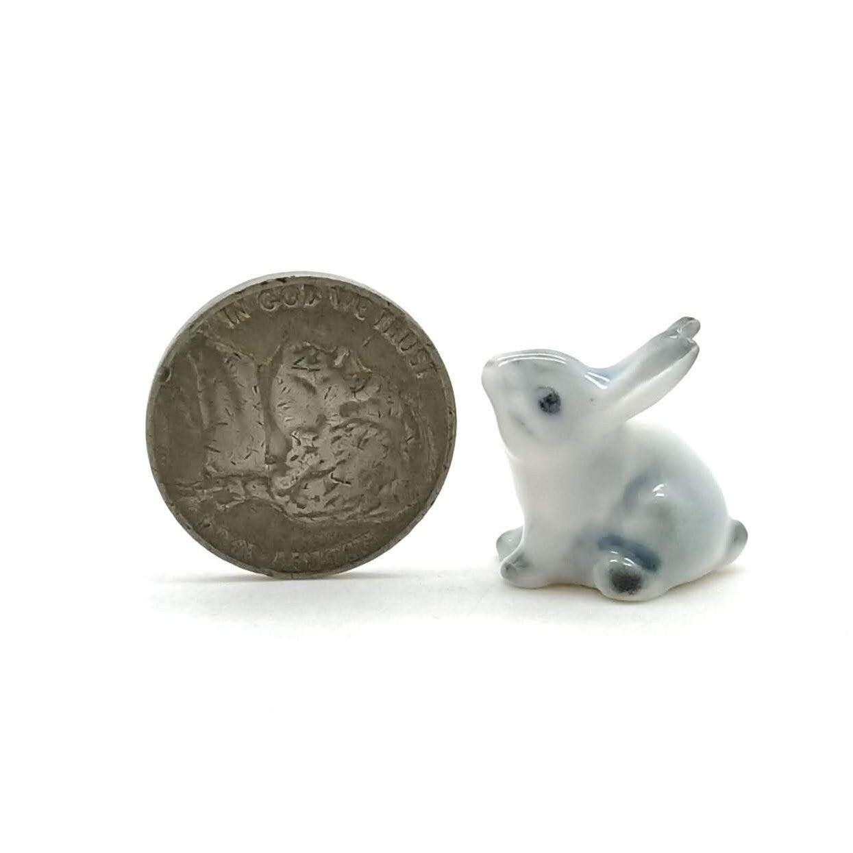 Set of 4 Tiny Rabbit Figurine Ceramic Statue