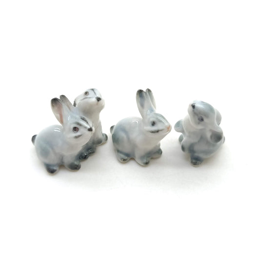 Set of 4 Tiny Rabbit Figurine Ceramic  Statue