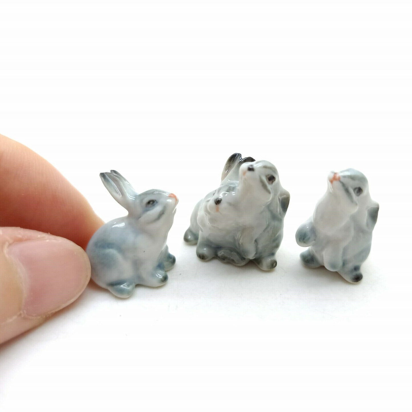 Set of 4 Tiny Rabbit Figurine Ceramic Statue