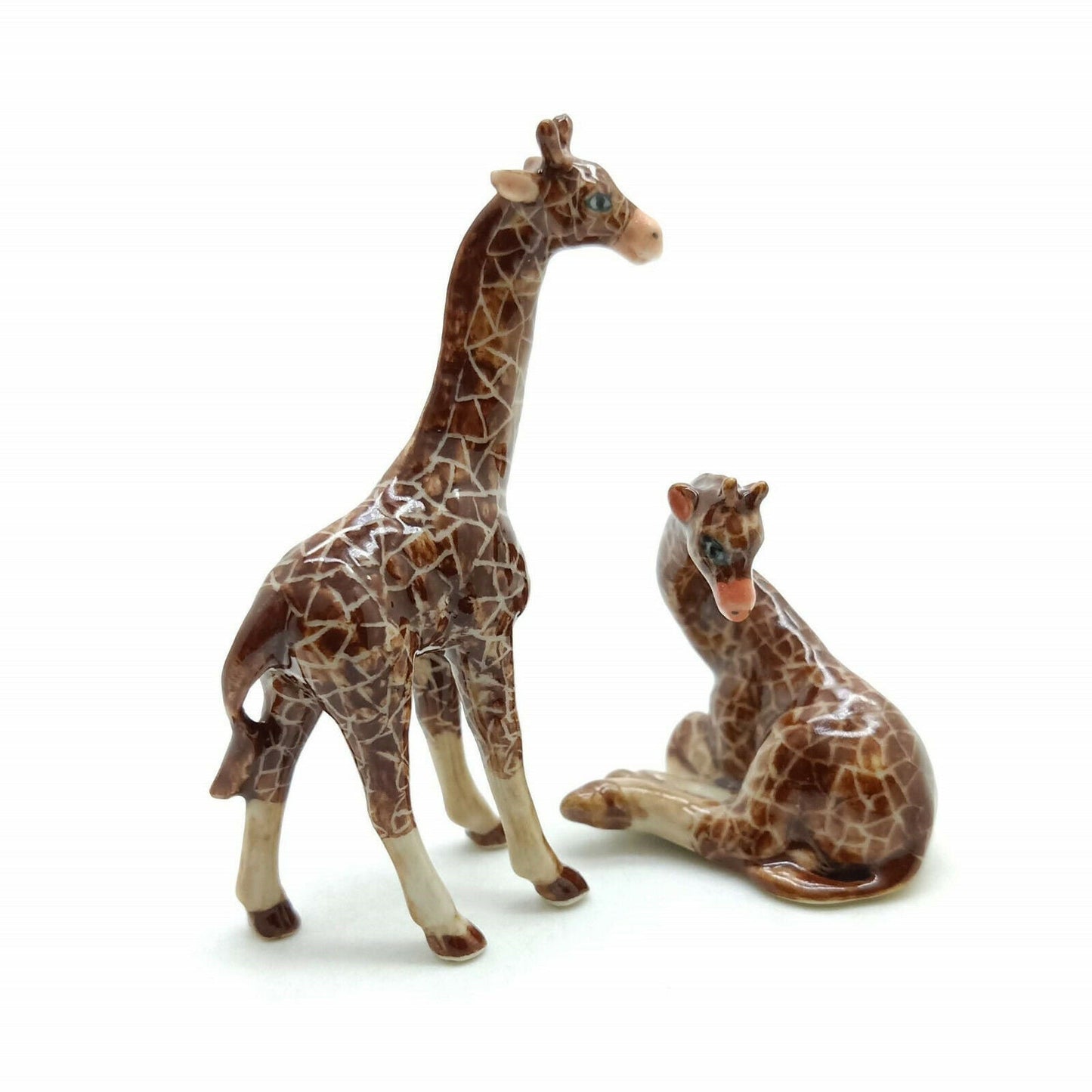 Set of 2 Giraffe Figurine Ceramic Miniature Statue