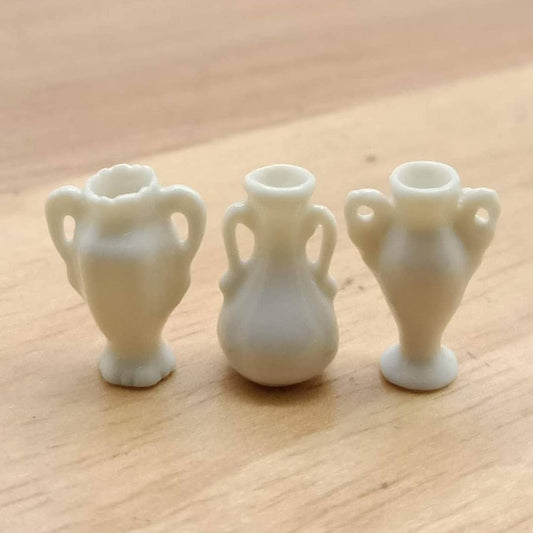 3 Vase Jar Ceramic Dollhouse Miniature White 1/24