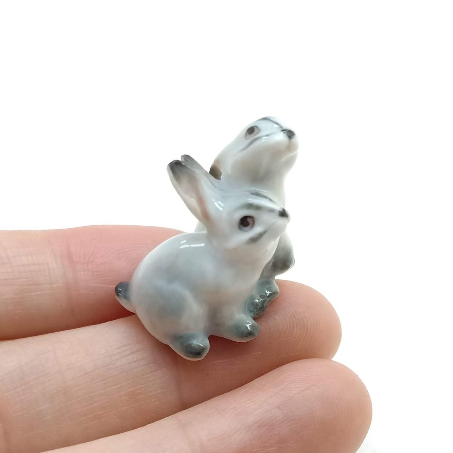 Set of 4 Tiny Rabbit Figurine Ceramic Statue
