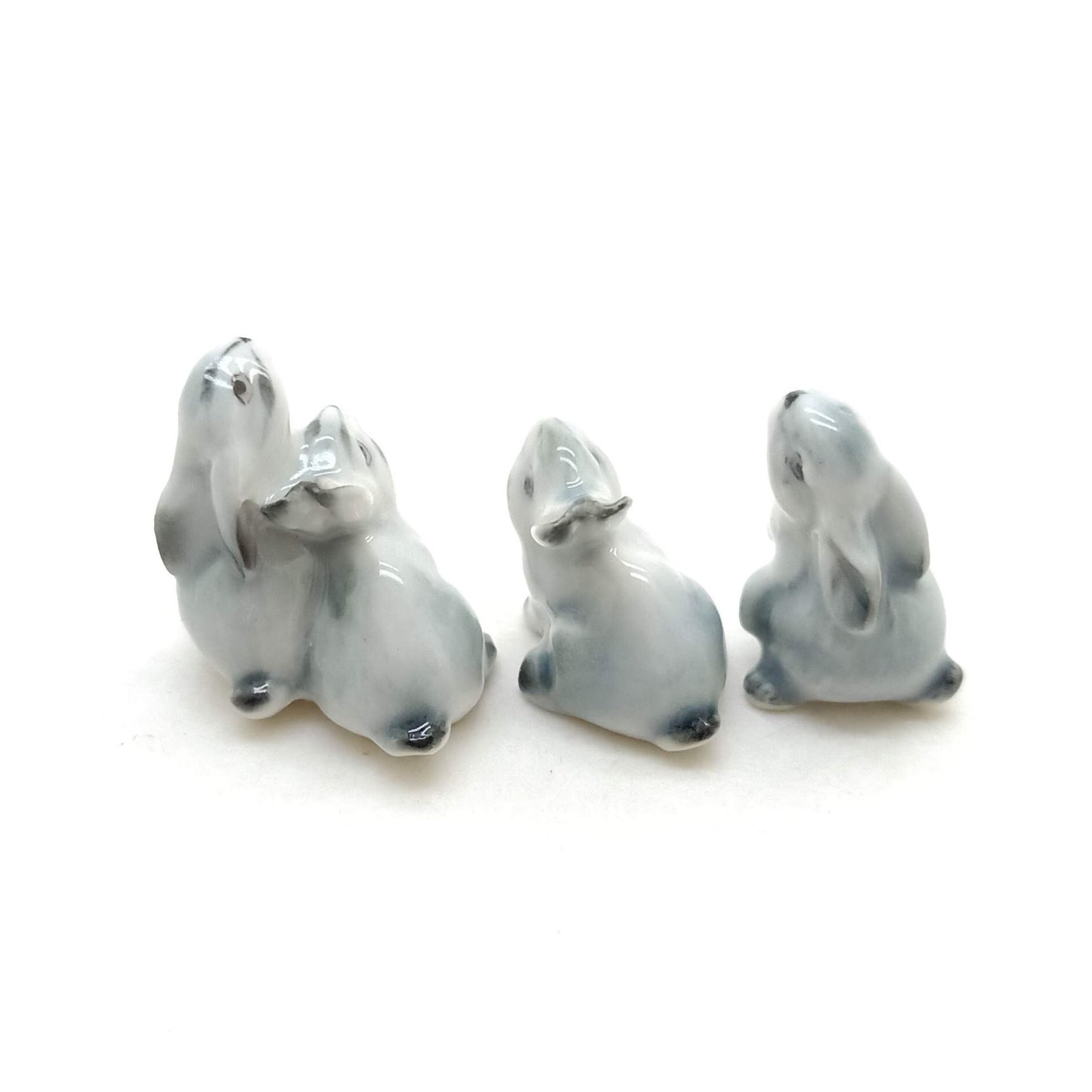 Set of 4 Tiny Rabbit Figurine Ceramic Statue
