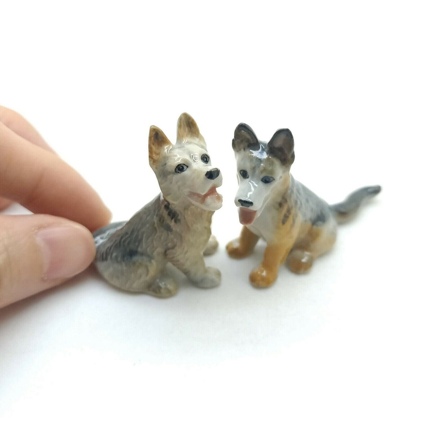 Set of 2 Alsatian Dog Ceramic Figurine Statue