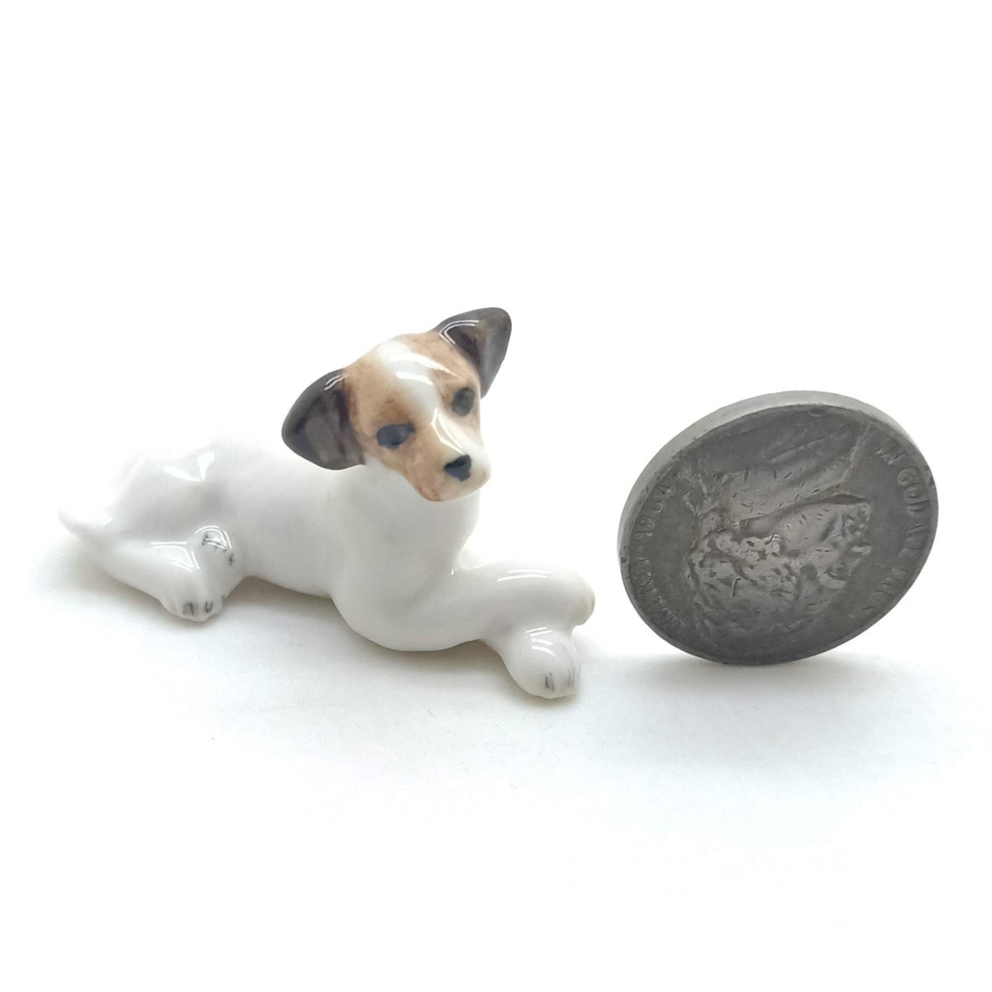 2 Jack Russell Terrier Dog Figurine Ceramic Miniature Animal Statue