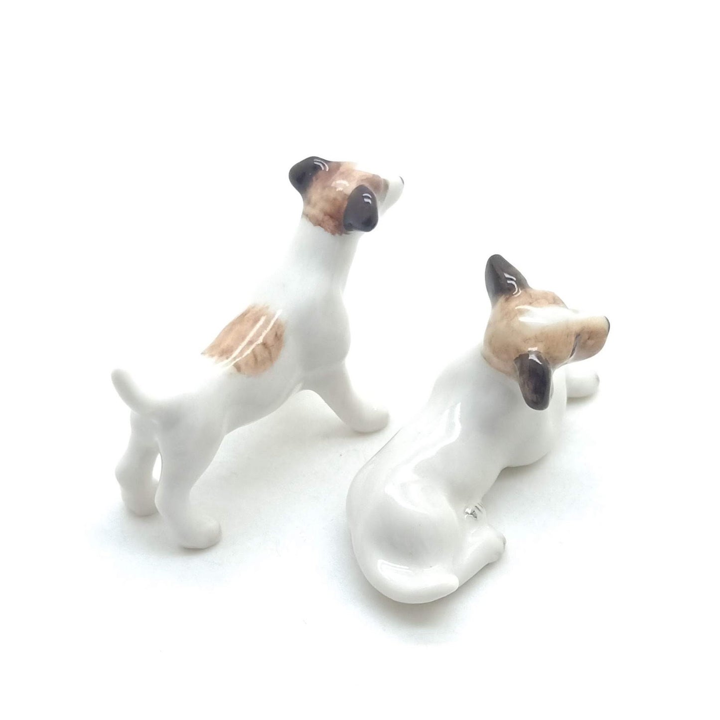 2 Jack Russell Terrier Dog Figurine Ceramic Miniature Animal Statue