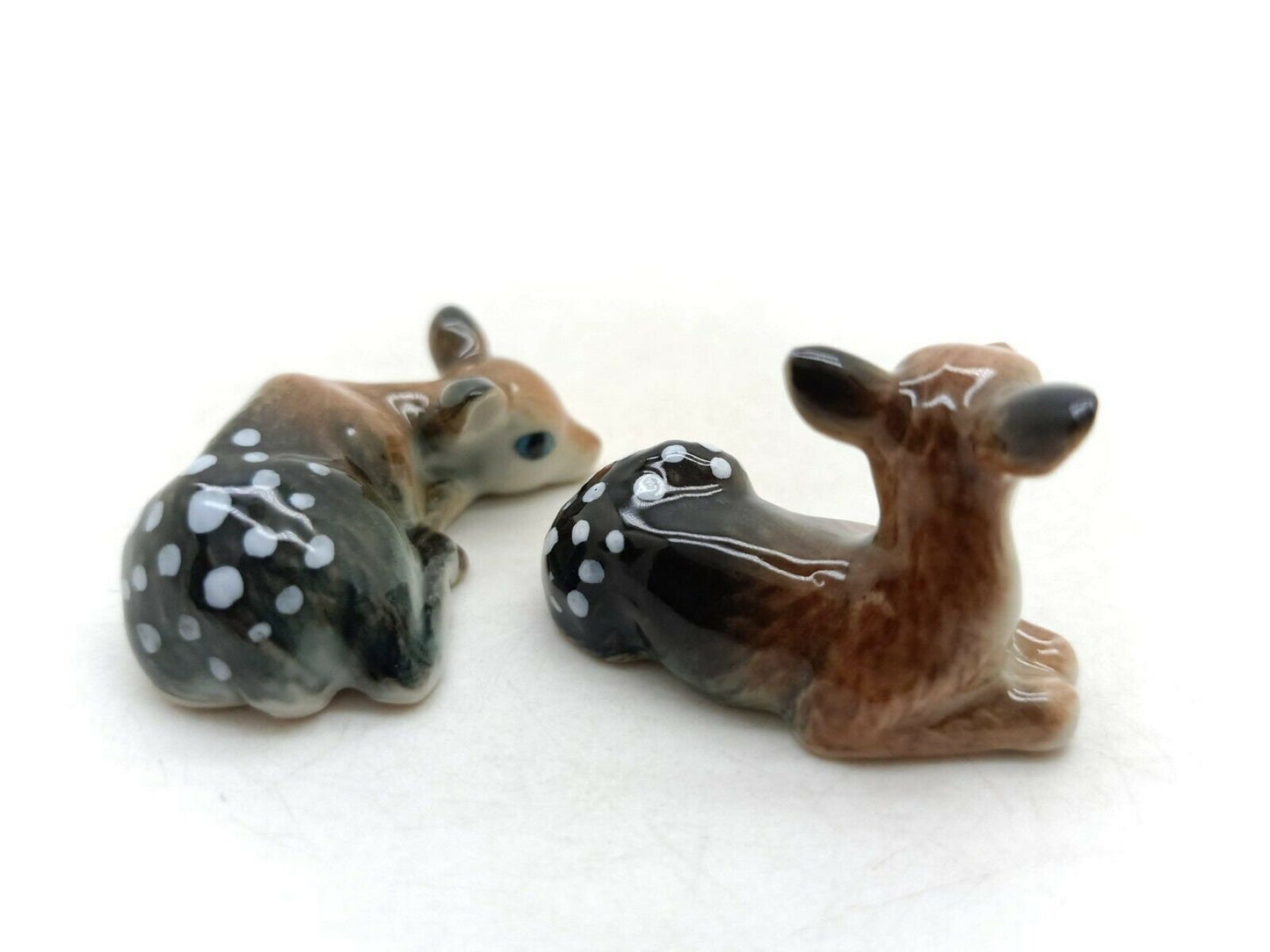 Set of 2 Deer Bambi Figurine Ceramic Animal Miniature Statue