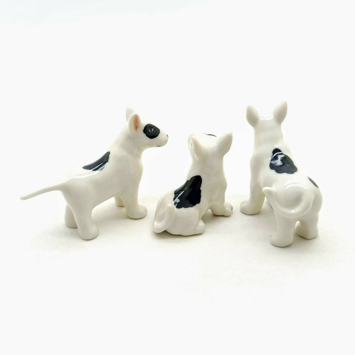 3 Bull Terrier Dog Ceramic Figurines