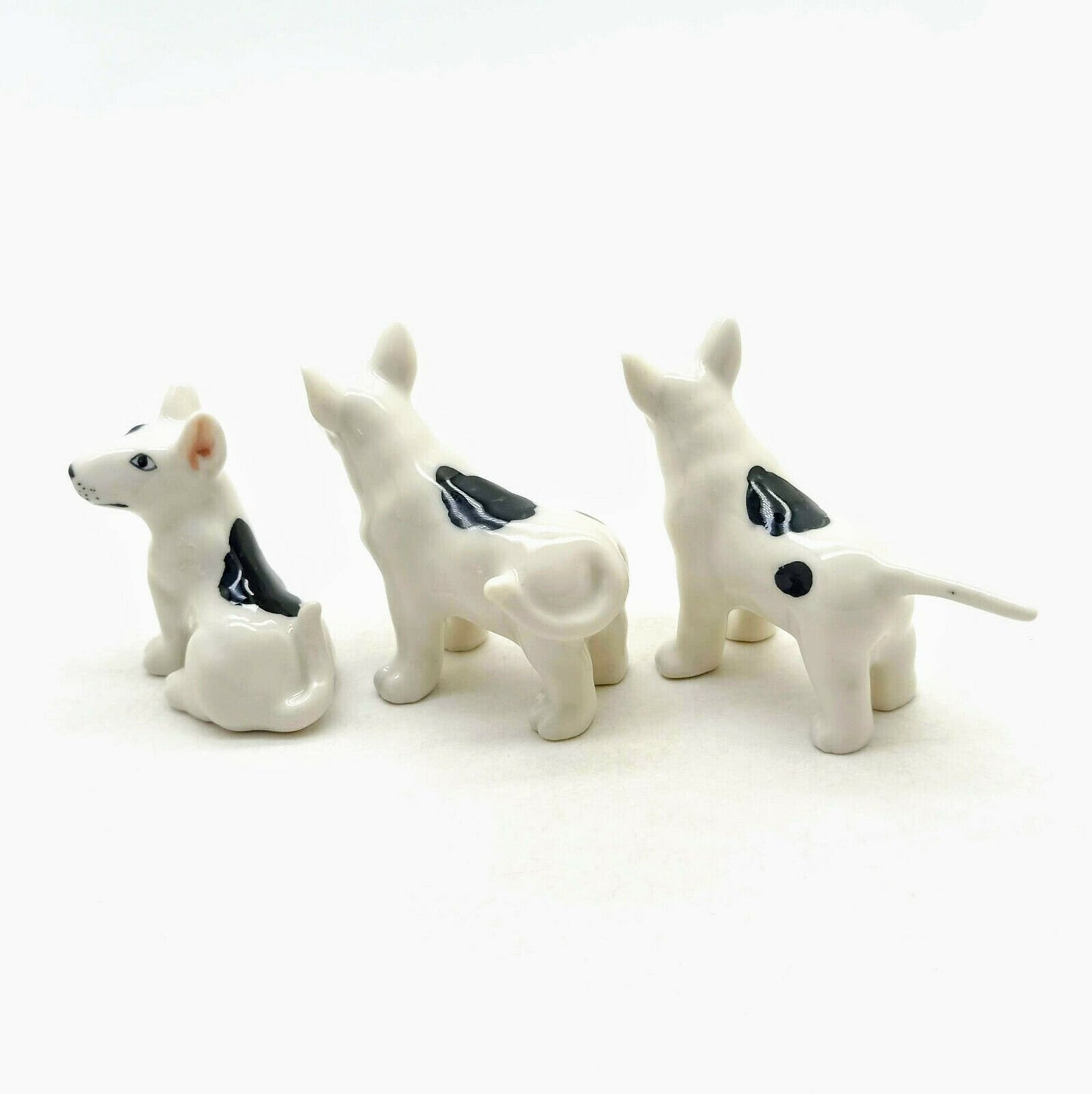 3 Bull Terrier Dog Ceramic Figurines