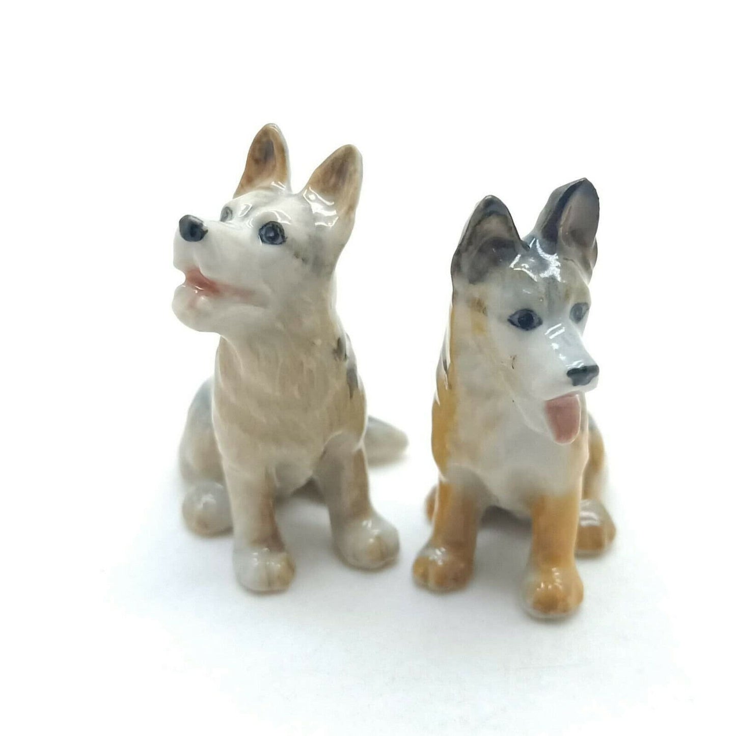 Set of 2 Alsatian Dog Ceramic Figurine Statue