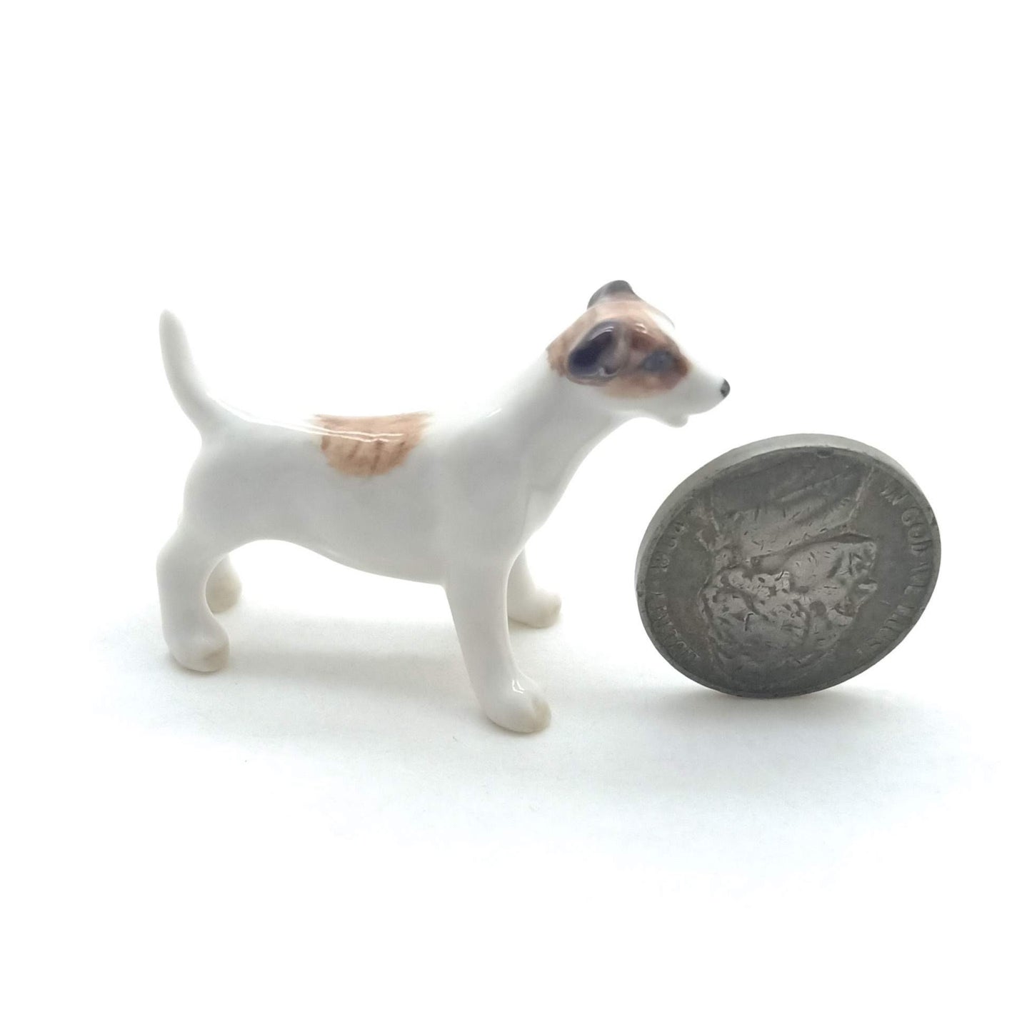 2 Jack Russell Terrier Dog Figurine Ceramic Miniature Animal Statue