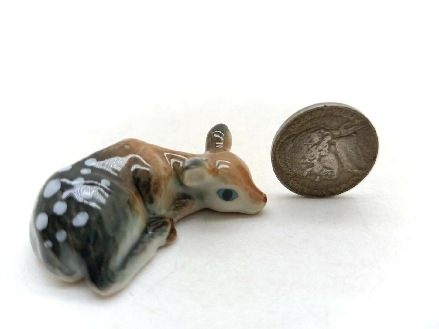 Set of 2 Deer Bambi Figurine Ceramic Animal Miniature Statue