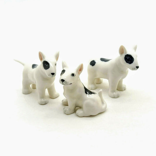 3 Bull Terrier Dog Ceramic Figurines