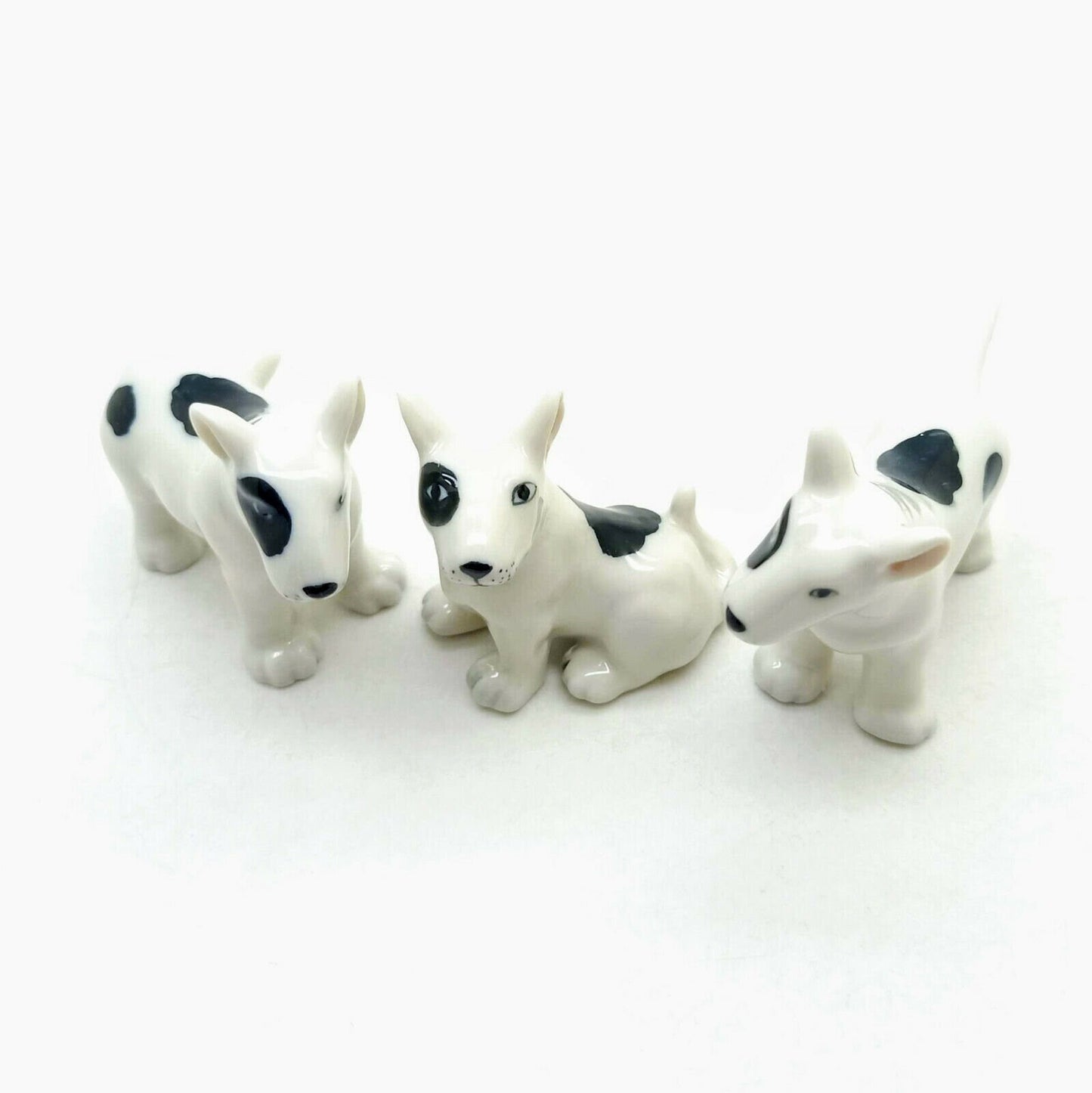 3 Bull Terrier Dog Ceramic Figurines
