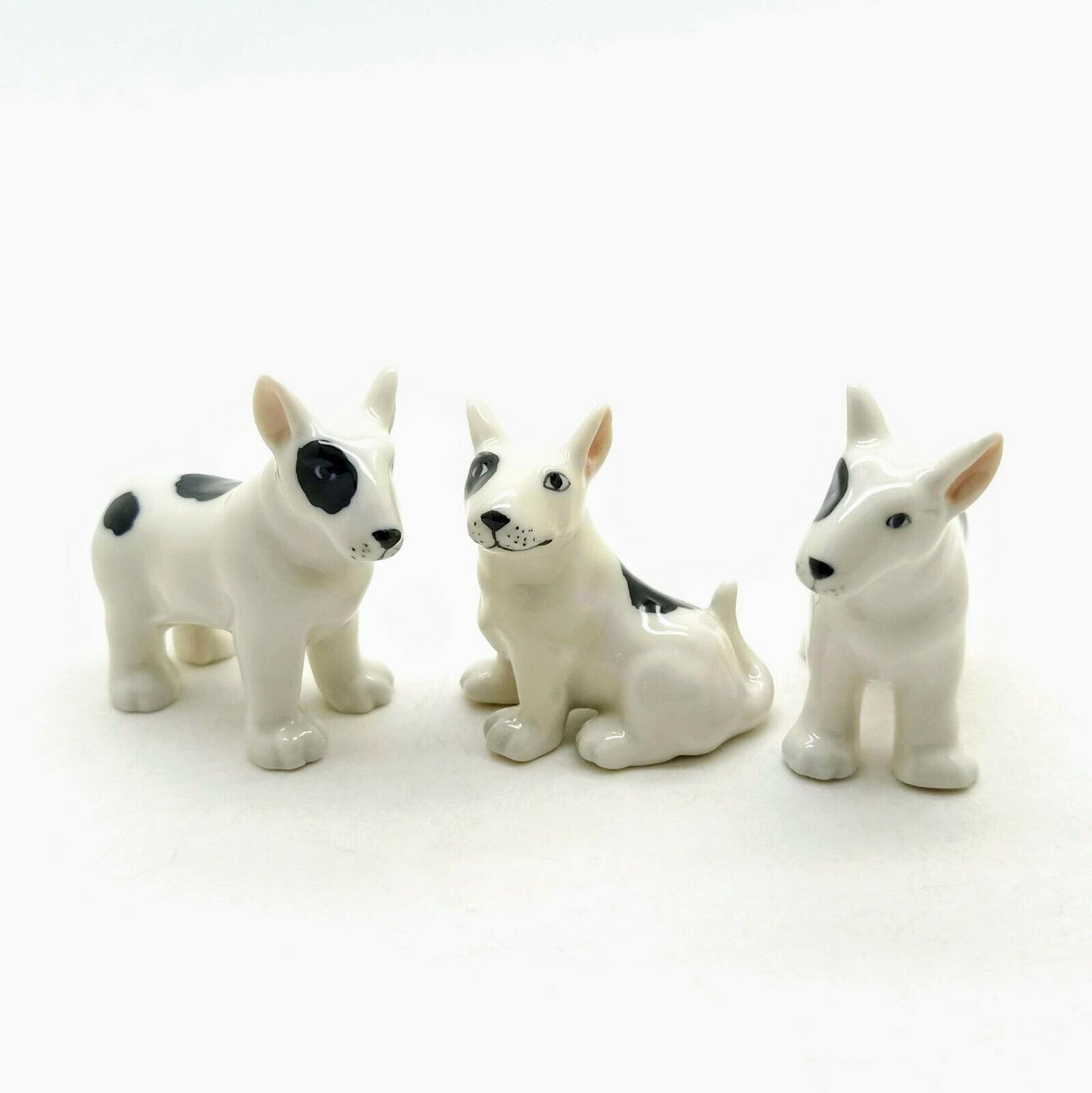 3 Bull Terrier Dog Ceramic Figurines