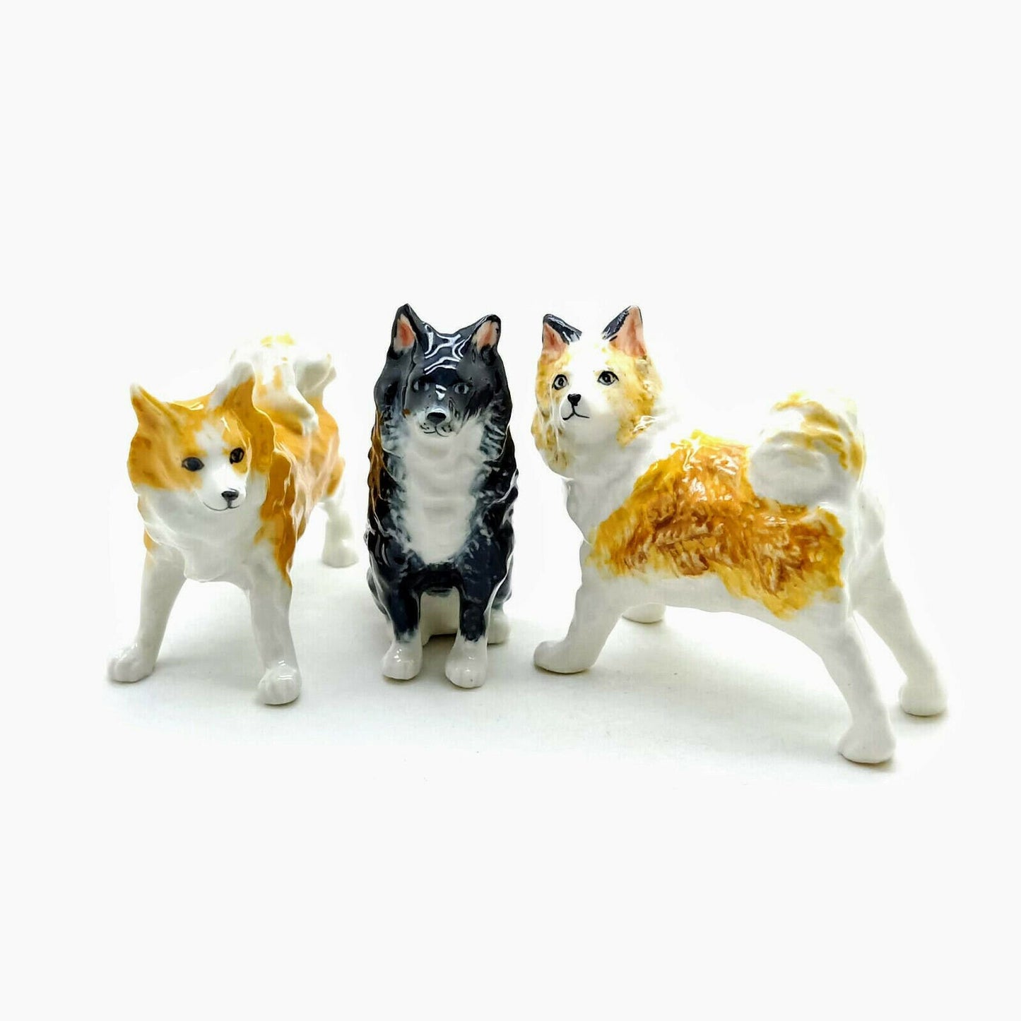 3 Iceland Sheepdog Dog Ceramic Figurines Statue