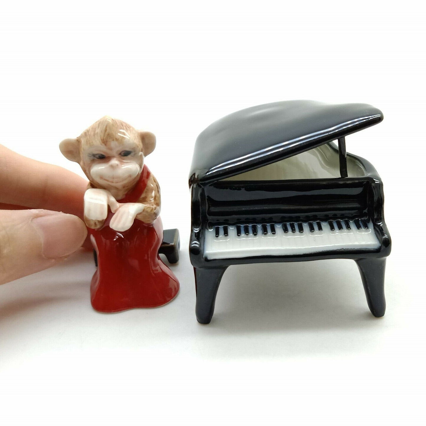 Female Monkey Pianist Playing Piano Figurines