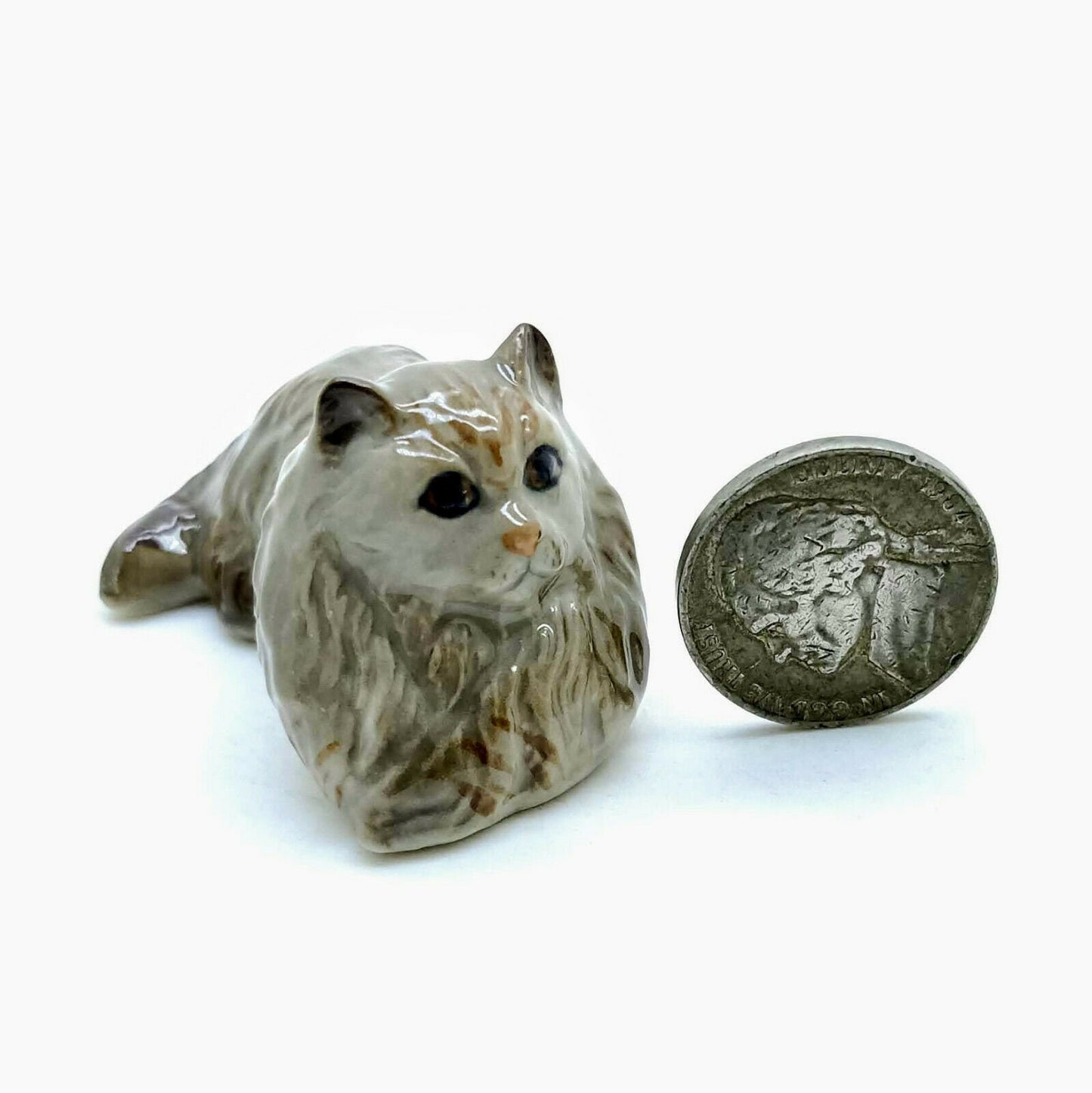 Set of 2 Persian Cat Kitten Figurine Ceramic Statue