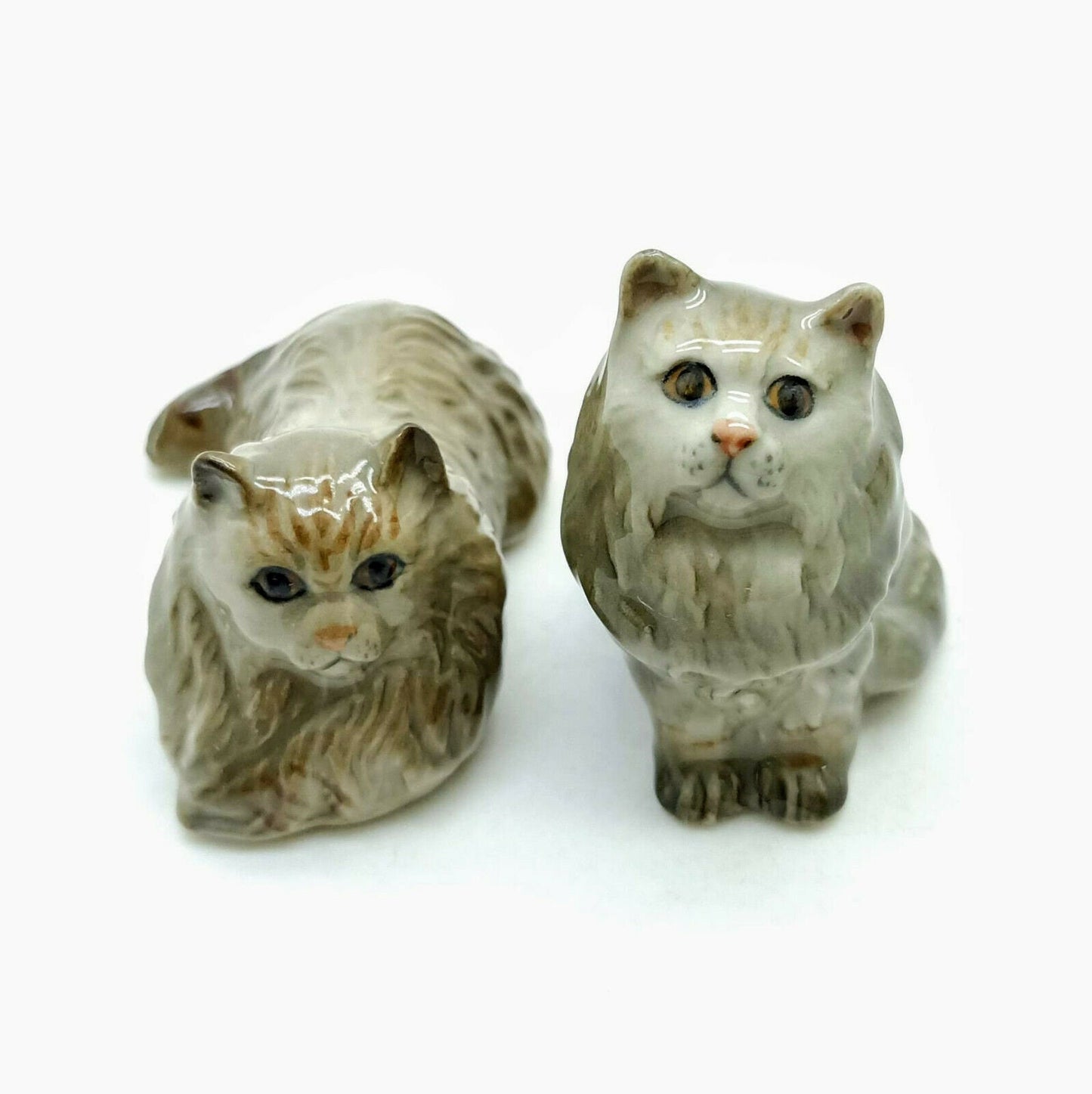 Set of 2 Persian Cat Kitten Figurine Ceramic Statue