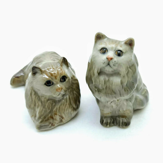 Set of 2 Persian Cat Kitten Figurine Ceramic Statue