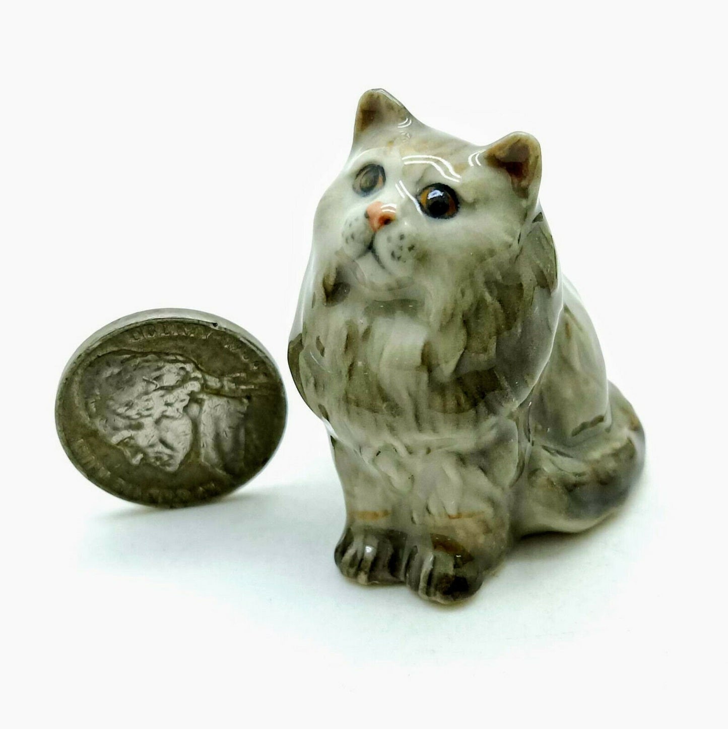 Set of 2 Persian Cat Kitten Figurine Ceramic Statue
