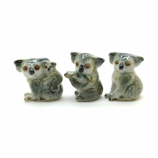 Set Of 3 Koala Figurine Ceramic Miniature Statue