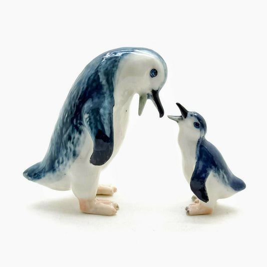 Set of 2 Penguin Bird Ceramic Figurine Phillip Island Mama & Baby Statue