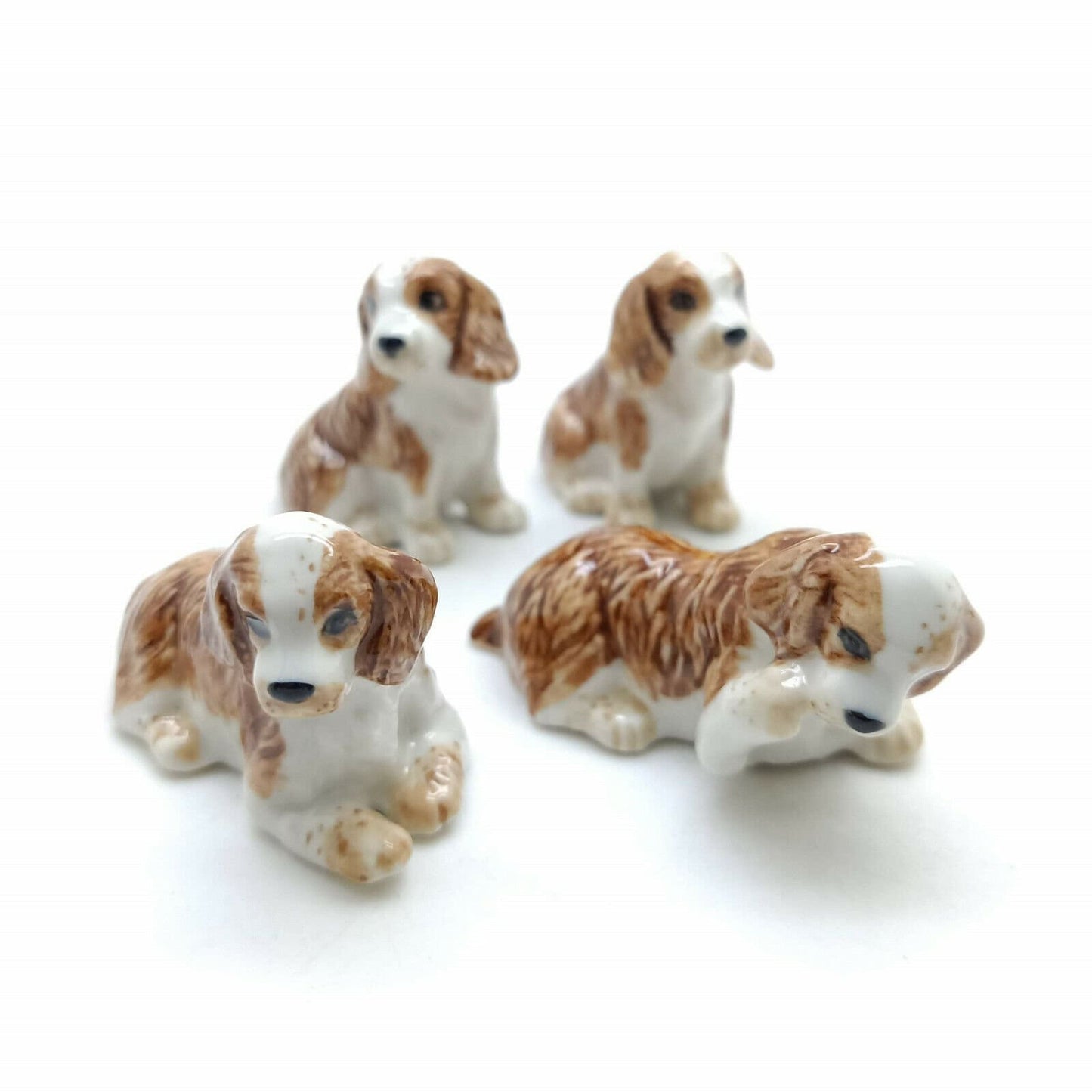 Set of 4 Cocker Spaniel Dog Ceramic Figurine Statue