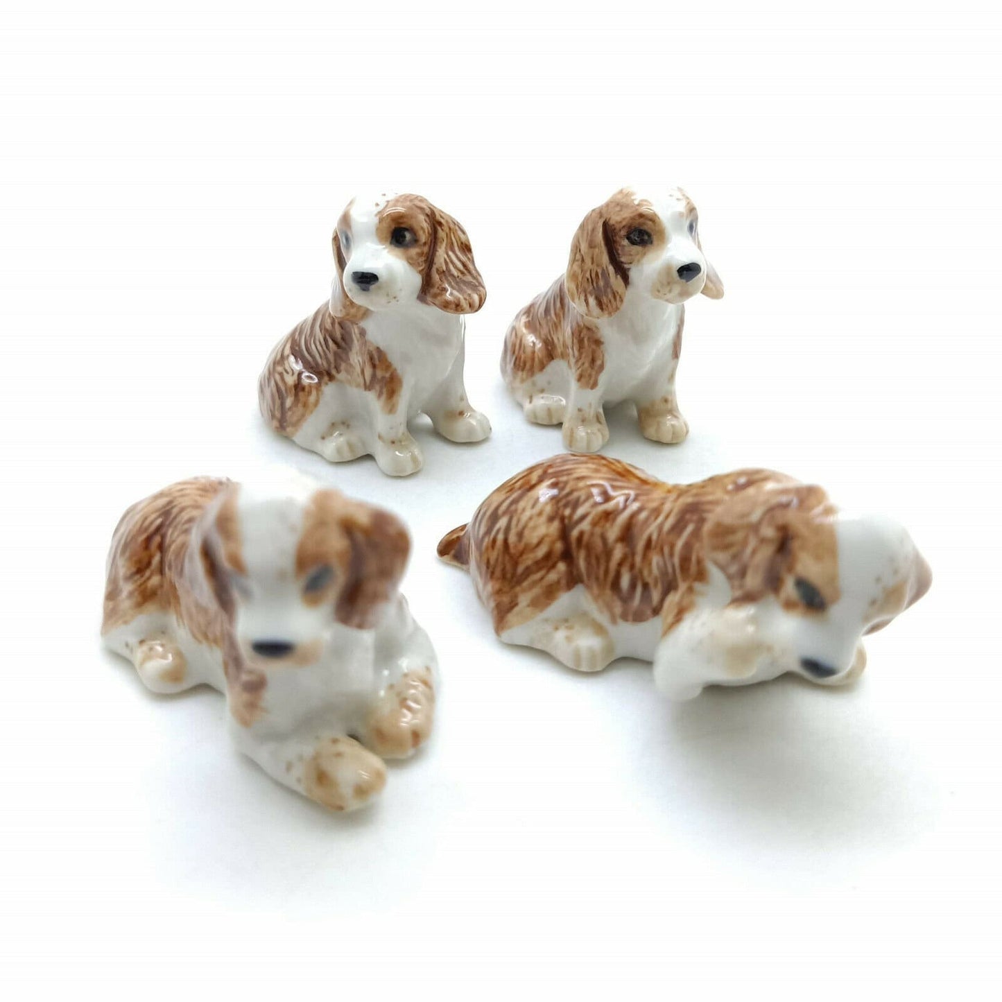 Set of 4 Cocker Spaniel Dog Ceramic Figurine Statue