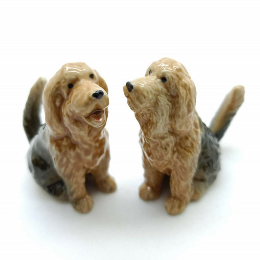 2 Otterhound Dog Ceramic Figurines