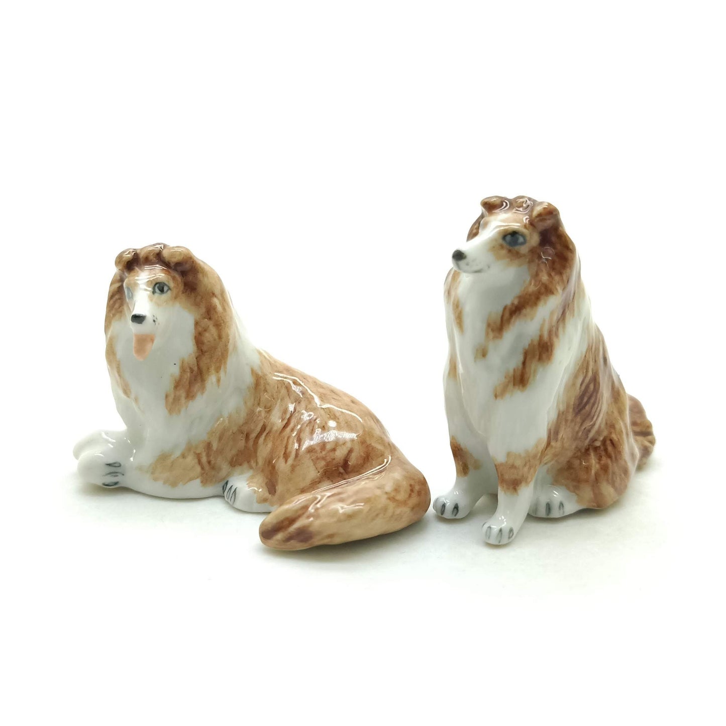 2 Collie Dog Ceramic Figurines