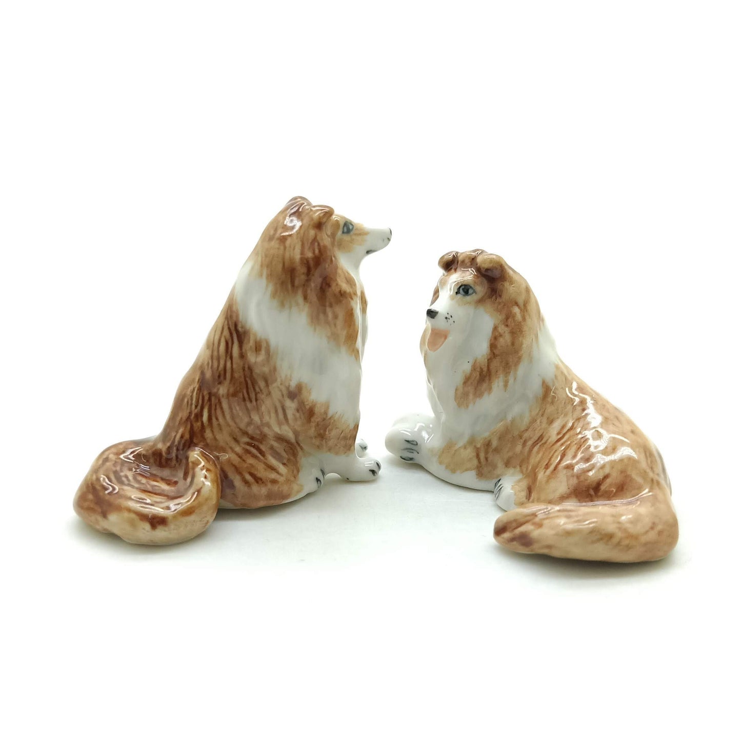 2 Collie Dog Ceramic Figurines