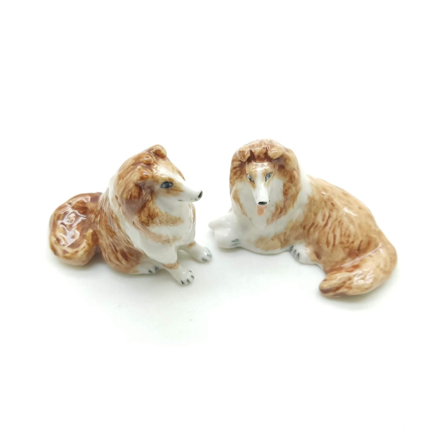 2 Collie Dog Ceramic Figurines