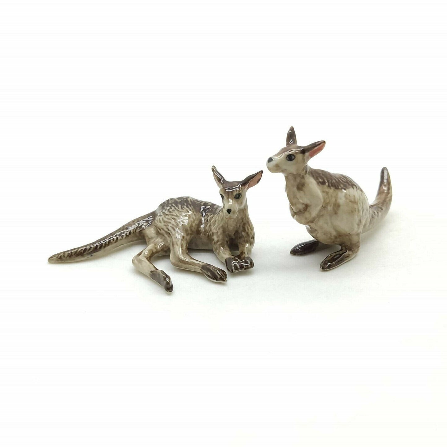 Set of 2 Kangaroo Figurine Ceramic Miniature Statue
