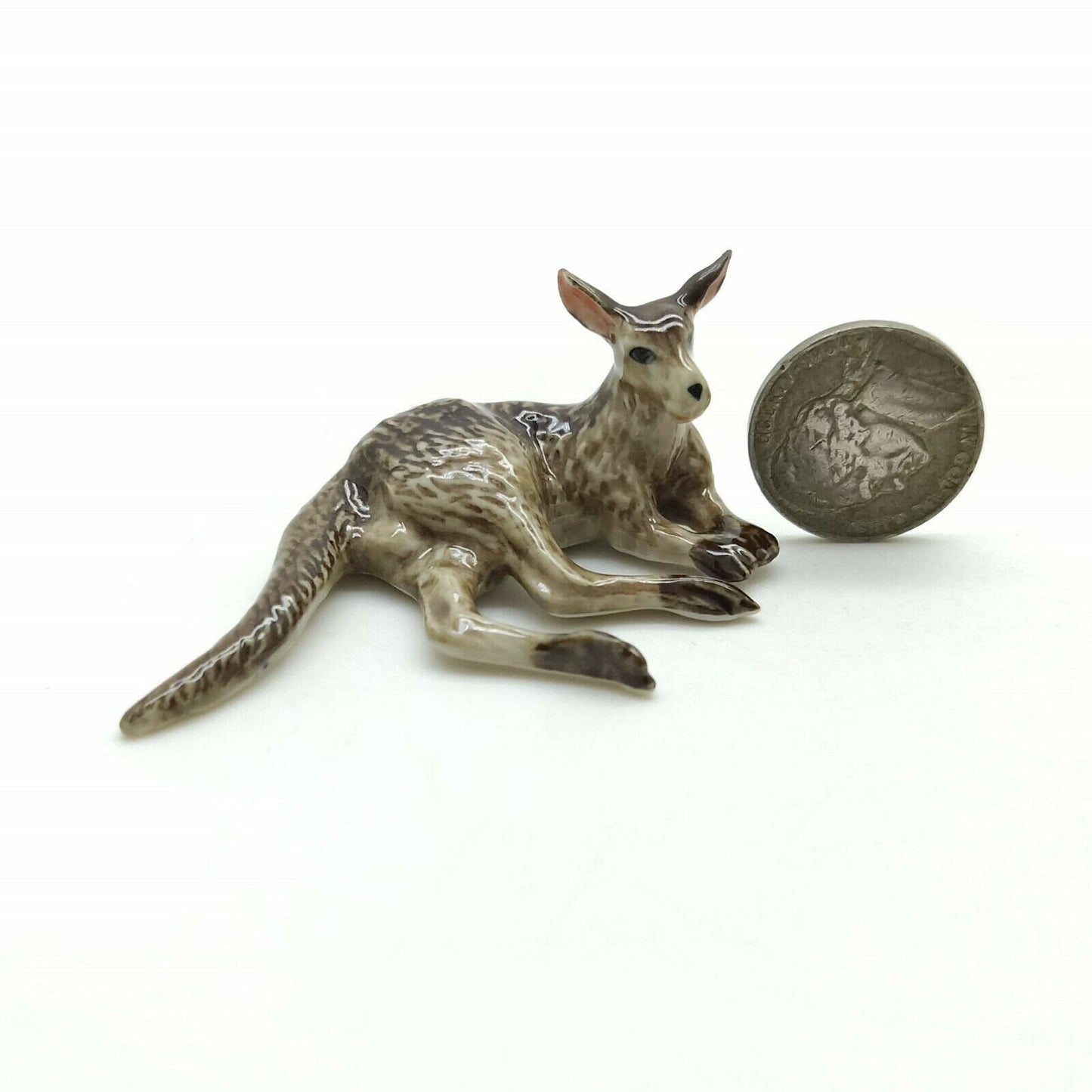 Set of 2 Kangaroo Figurine Ceramic Miniature Statue