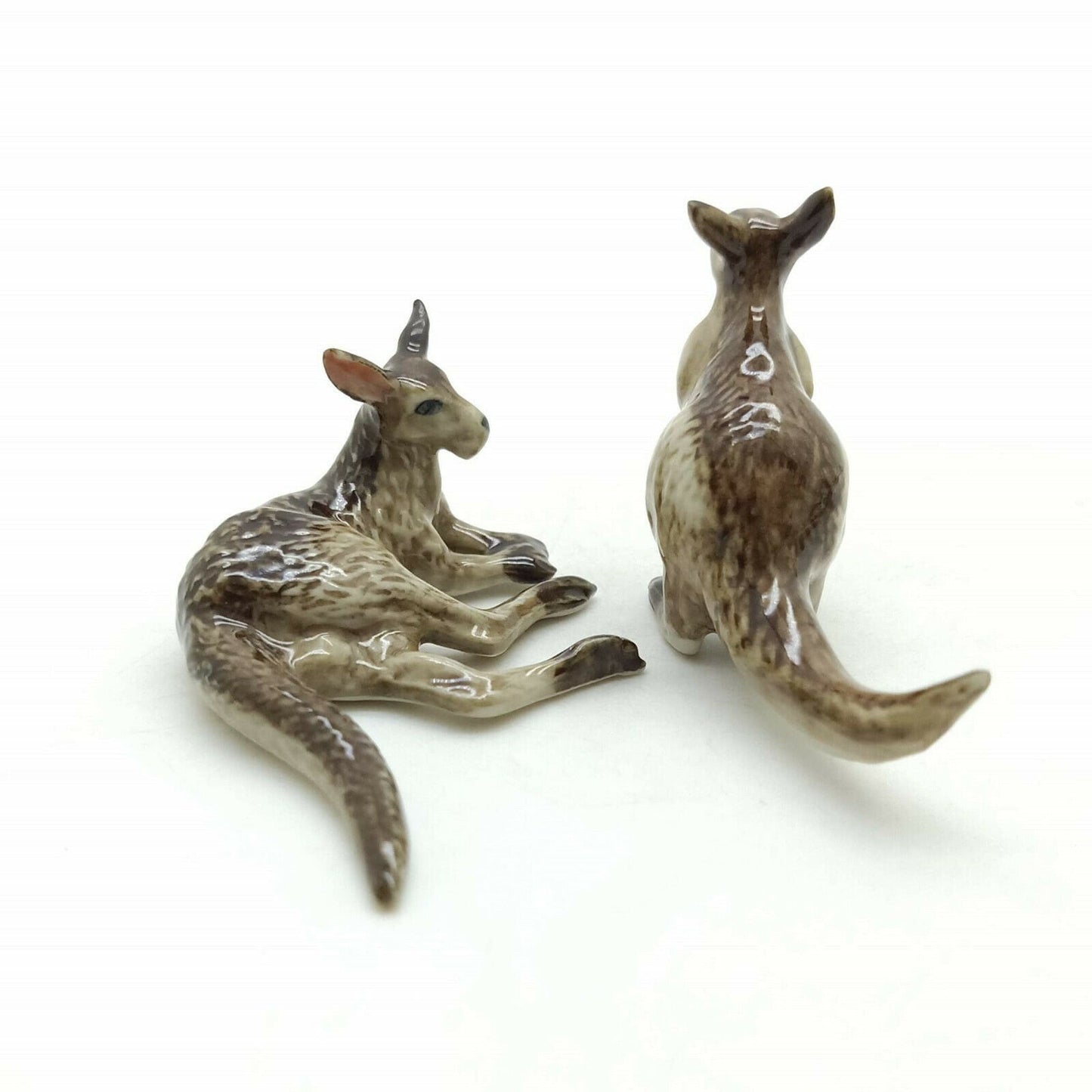 Set of 2 Kangaroo Figurine Ceramic Miniature Statue