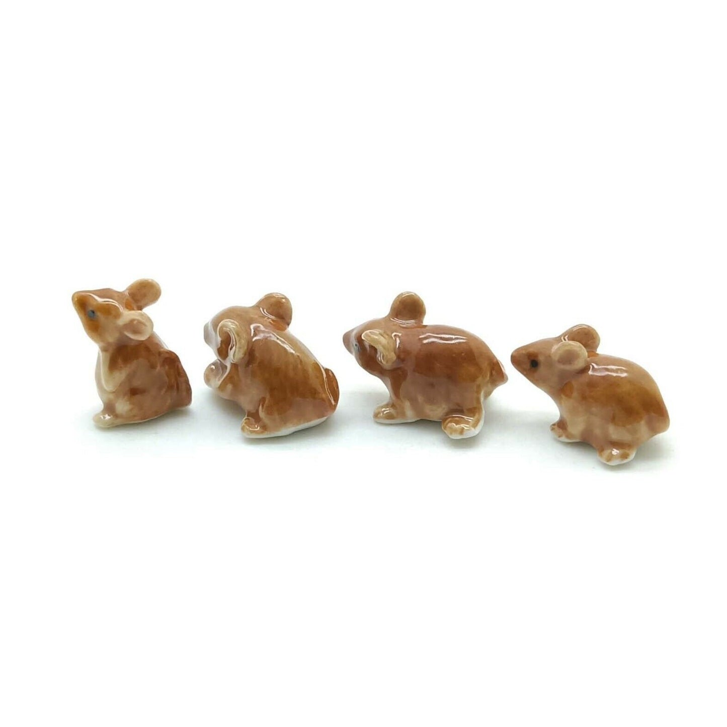 Set of 4 Tiny Mice Mouse Rat Ceramic Figurine Dollhouse Miniature Statue