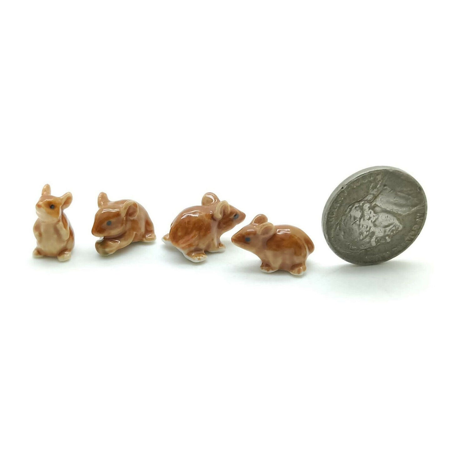 Set of 4 Tiny Mice Mouse Rat Ceramic Figurine Dollhouse Miniature Statue