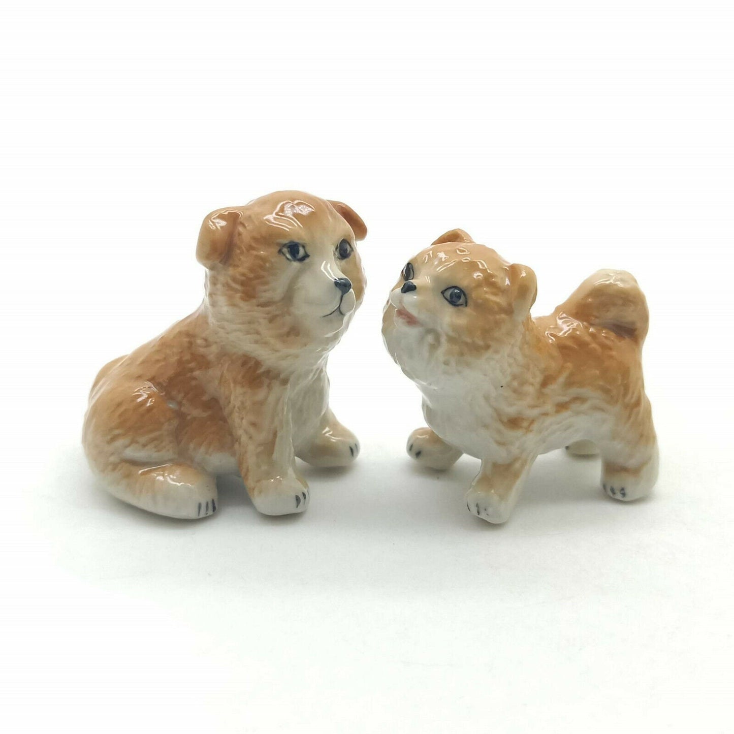 2 Shiba Inu Puppy Dog Ceramic Figurines