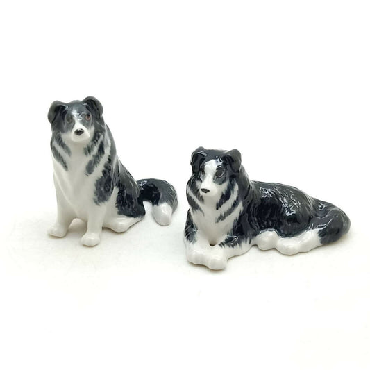Set 2 Collie Dog Ceramic Figurine Miniature Statue