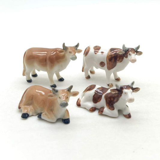 2 Cow Ceramic Figurines Miniature Statue
