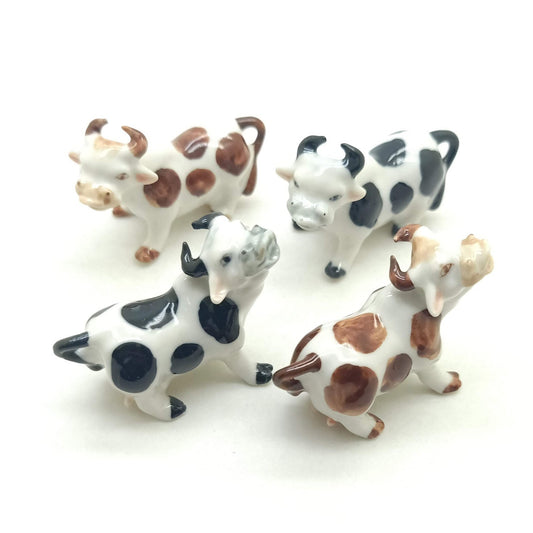 Set of 2 Cow Ceramic Figurine Miniature Statue