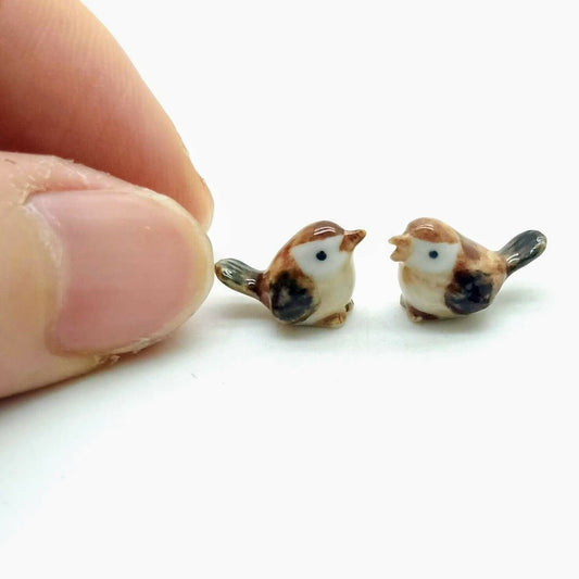 2 Tiny Sparrow Figurines