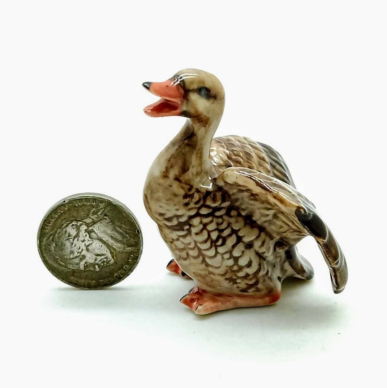 3 Wild Geese Bird Figurine Ceramic Brown Statue