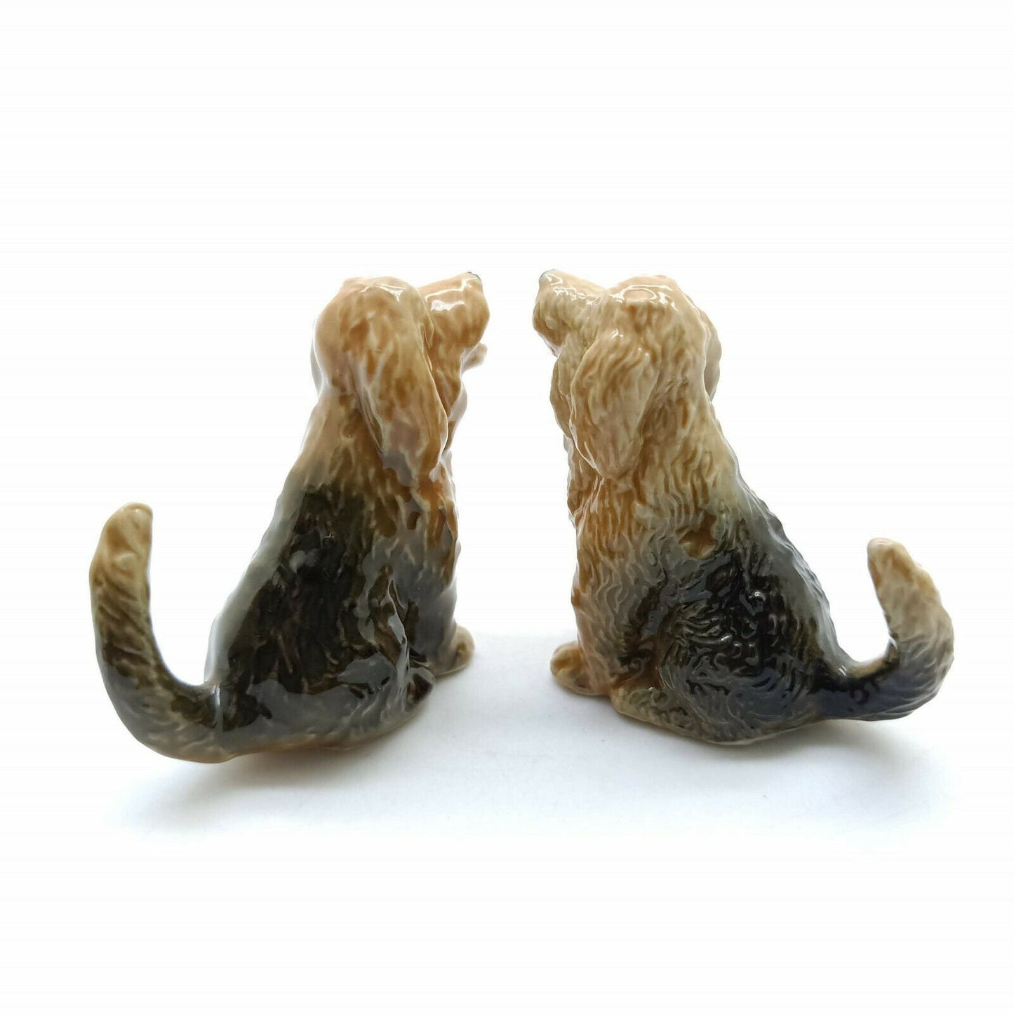 2 Otterhound Dog Ceramic Figurines