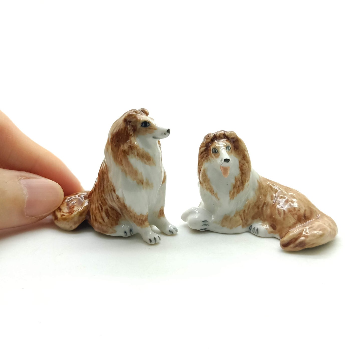 2 Collie Dog Ceramic Figurines
