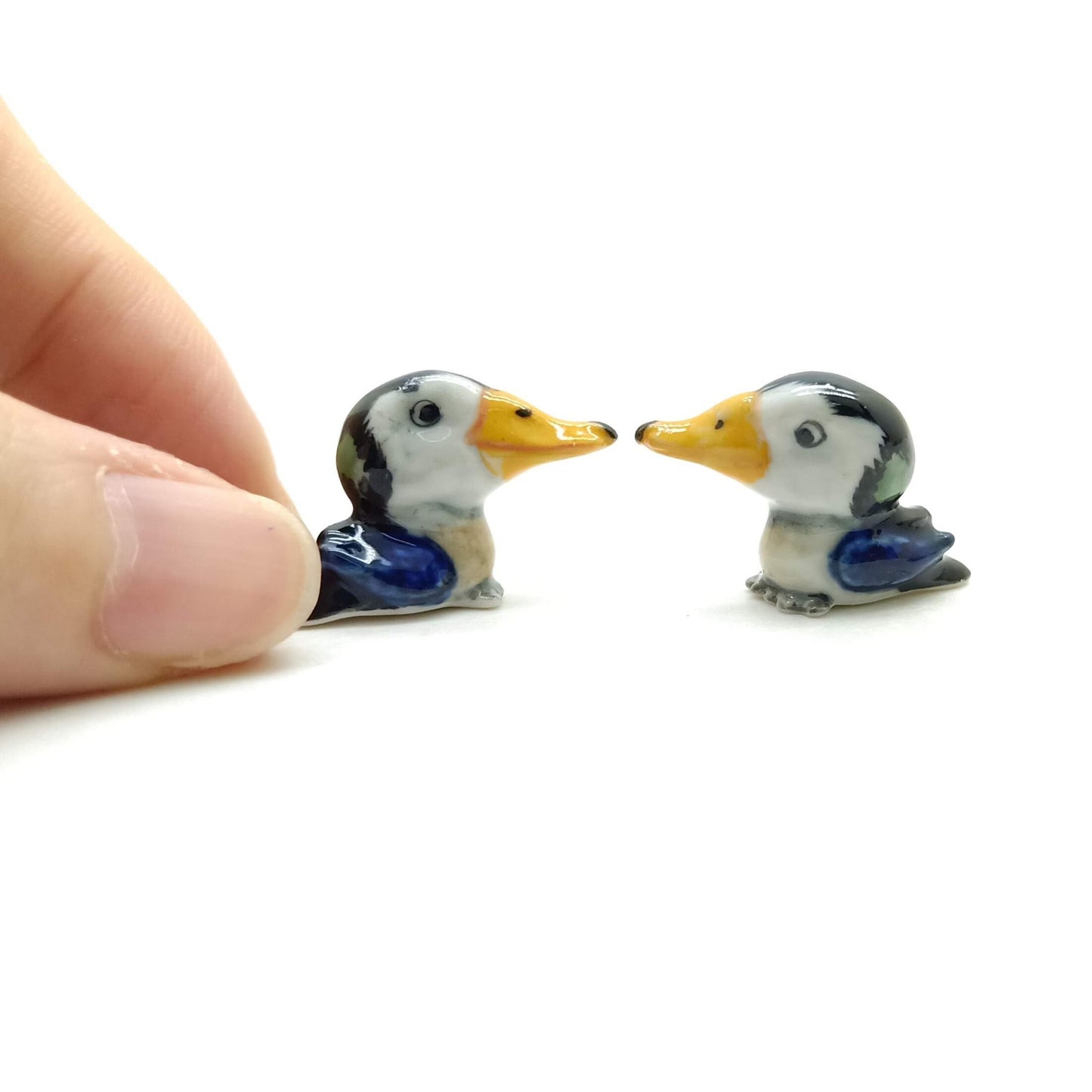 2 Tiny Toucan Bird Figurines Ceramic Miniature Statue