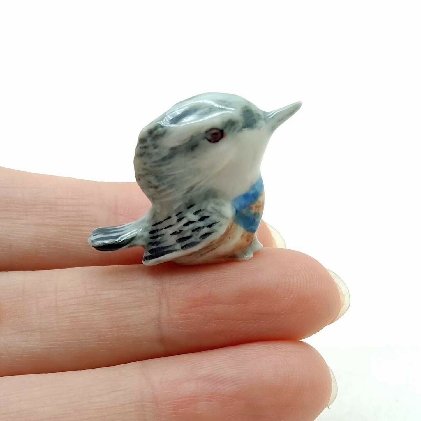 2 Gray Bird Figurine Ceramic Miniature Statue