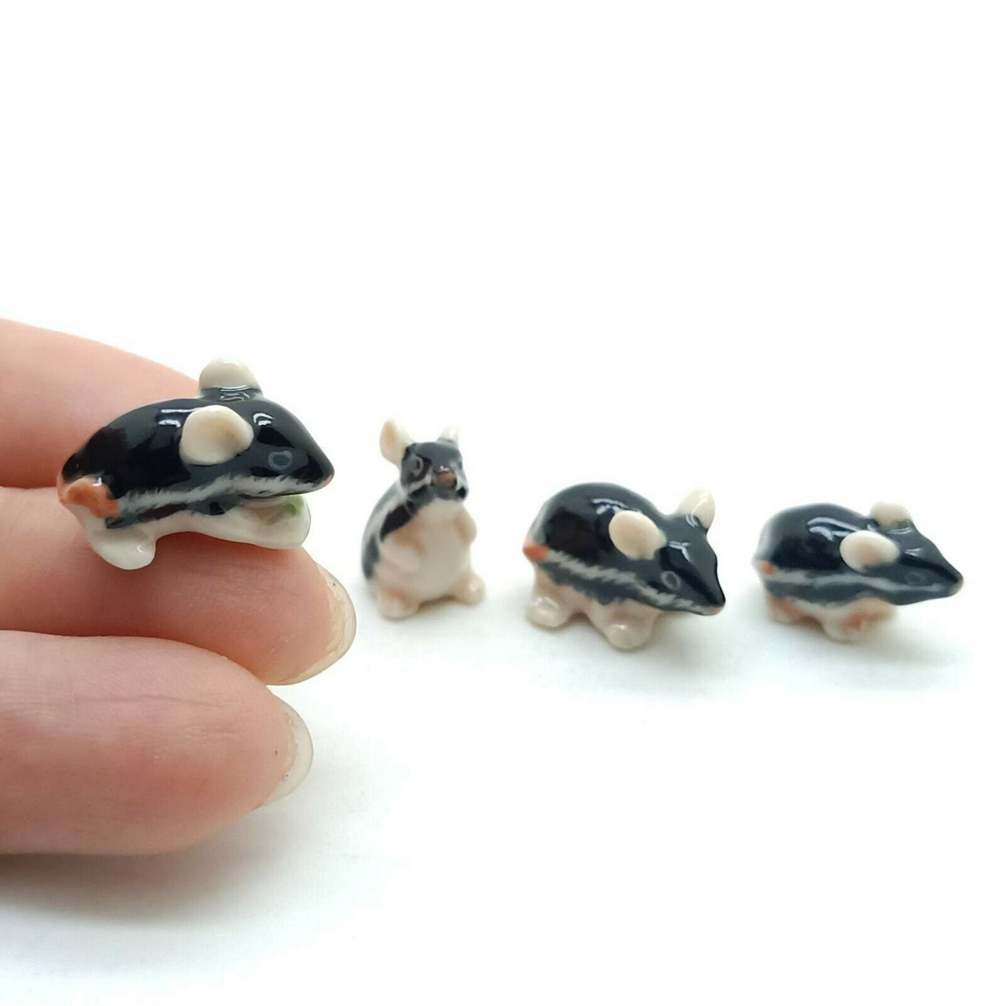 Set of 4 Tiny Mice Mouse Rat Ceramic Figurine Dollhouse Miniature Statue