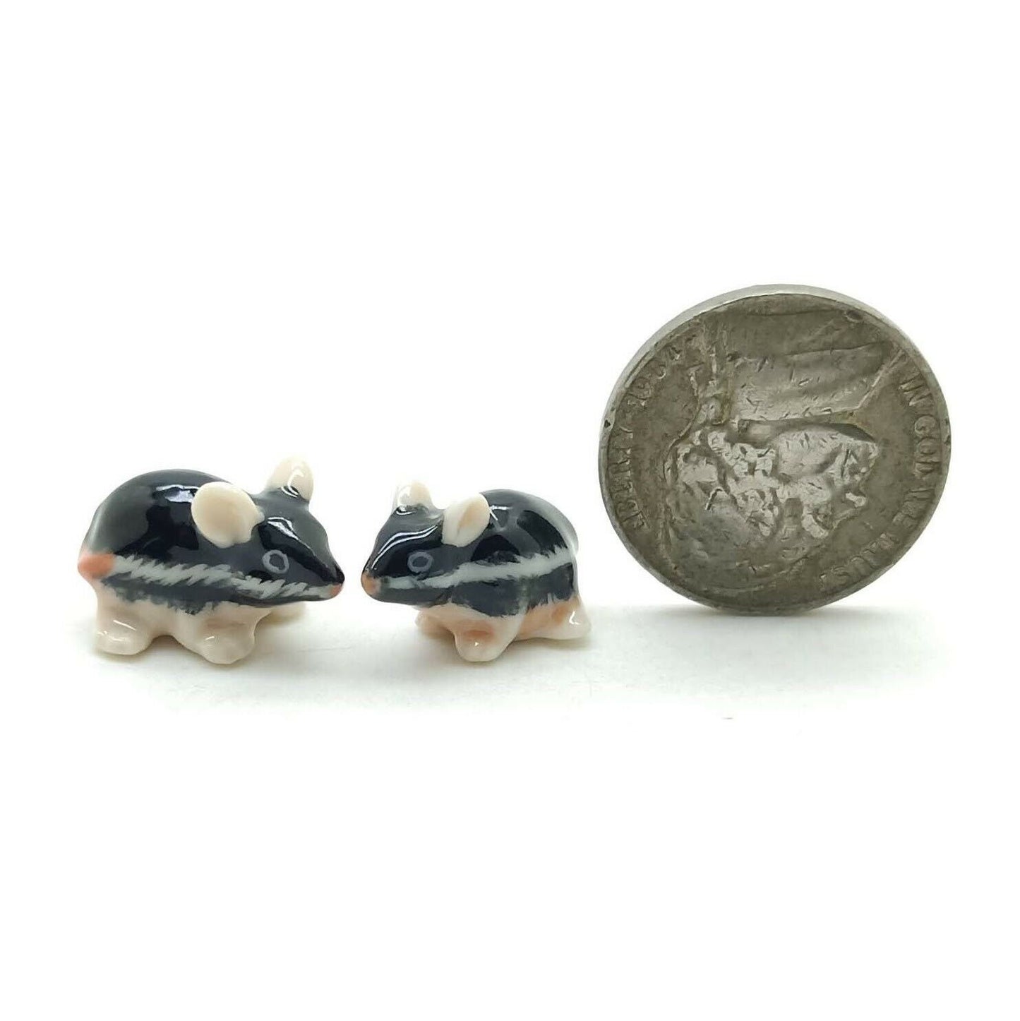 Set of 4 Tiny Mice Mouse Rat Ceramic Figurine Dollhouse Miniature Statue
